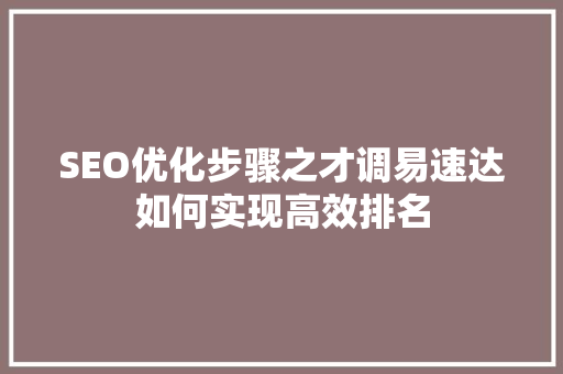 SEO优化步骤之才调易速达如何实现高效排名