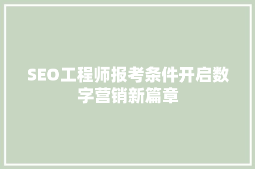 SEO工程师报考条件开启数字营销新篇章