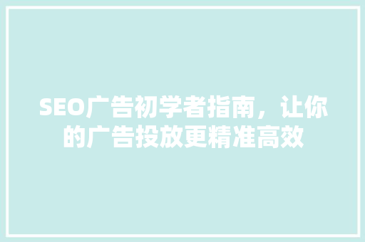 SEO广告初学者指南，让你的广告投放更精准高效