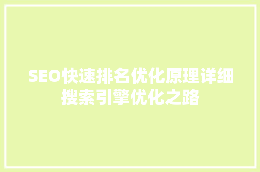 SEO快速排名优化原理详细搜索引擎优化之路