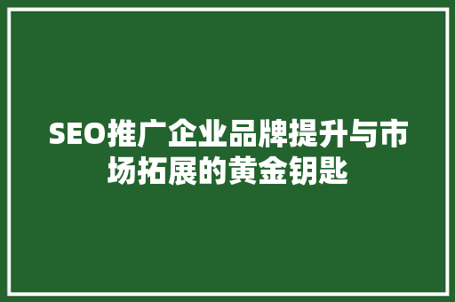 SEO推广企业品牌提升与市场拓展的黄金钥匙 智能科技