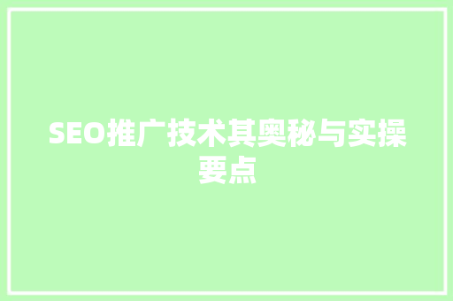 SEO推广技术其奥秘与实操要点