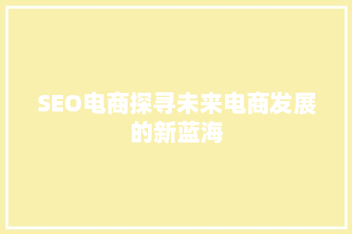 SEO电商探寻未来电商发展的新蓝海