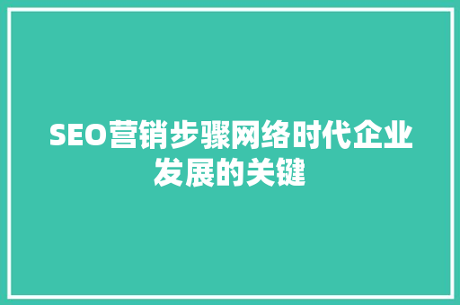SEO营销步骤网络时代企业发展的关键