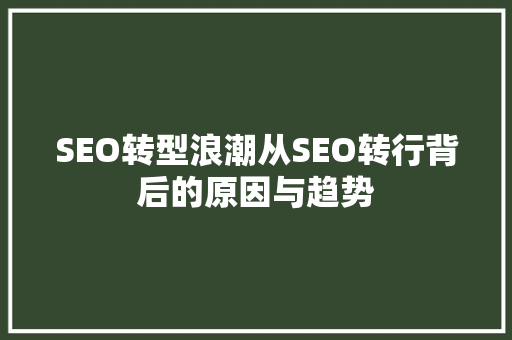 SEO转型浪潮从SEO转行背后的原因与趋势 AI场景