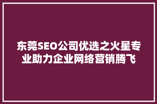 东莞SEO公司优选之火星专业助力企业网络营销腾飞
