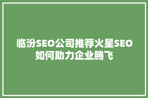 临汾SEO公司推荐火星SEO如何助力企业腾飞