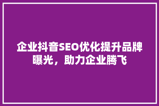 企业抖音SEO优化提升品牌曝光，助力企业腾飞