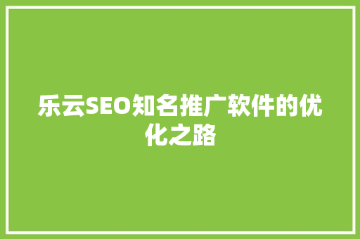 乐云SEO知名推广软件的优化之路
