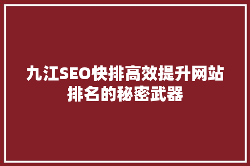九江SEO快排高效提升网站排名的秘密武器
