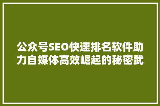 公众号SEO快速排名软件助力自媒体高效崛起的秘密武器