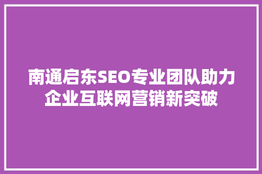 南通启东SEO专业团队助力企业互联网营销新突破