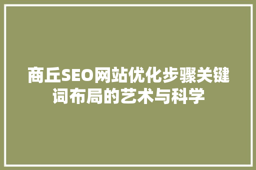 商丘SEO网站优化步骤关键词布局的艺术与科学