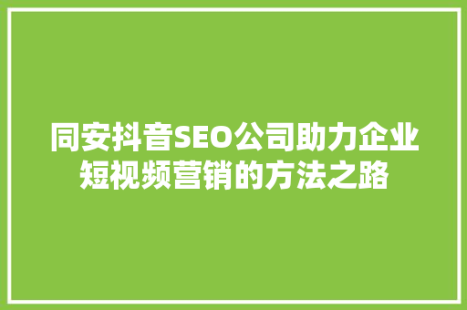 同安抖音SEO公司助力企业短视频营销的方法之路 软件技术