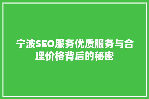 宁波SEO服务优质服务与合理价格背后的秘密 AI场景