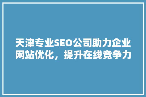 天津专业SEO公司助力企业网站优化，提升在线竞争力