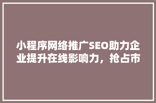 小程序网络推广SEO助力企业提升在线影响力，抢占市场先机