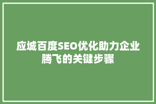 应城百度SEO优化助力企业腾飞的关键步骤