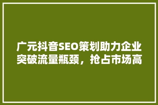 广元抖音SEO策划助力企业突破流量瓶颈，抢占市场高地
