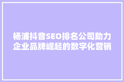 杨浦抖音SEO排名公司助力企业品牌崛起的数字化营销利器