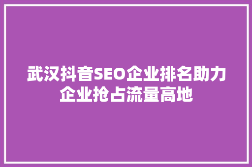 武汉抖音SEO企业排名助力企业抢占流量高地