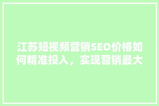 江苏短视频营销SEO价格如何精准投入，实现营销最大化 AI场景