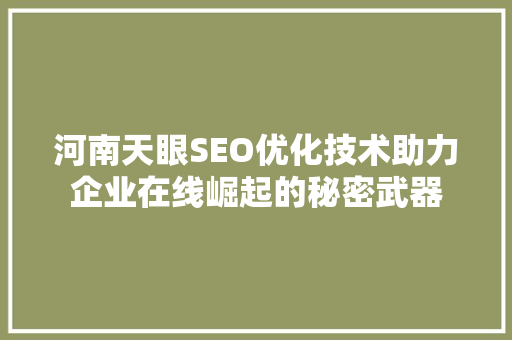河南天眼SEO优化技术助力企业在线崛起的秘密武器