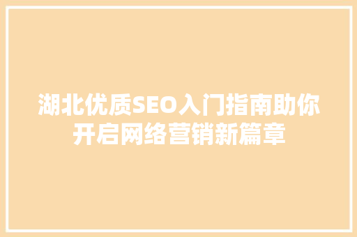 湖北优质SEO入门指南助你开启网络营销新篇章