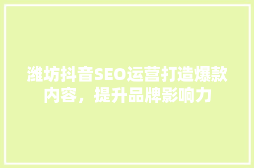 潍坊抖音SEO运营打造爆款内容，提升品牌影响力
