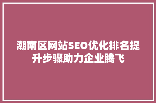 潮南区网站SEO优化排名提升步骤助力企业腾飞