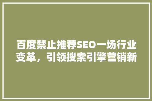 百度禁止推荐SEO一场行业变革，引领搜索引擎营销新趋势