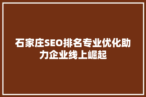 石家庄SEO排名专业优化助力企业线上崛起