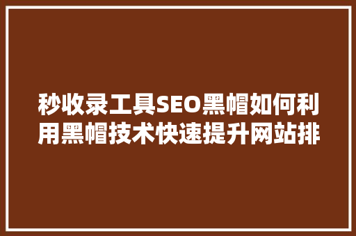 秒收录工具SEO黑帽如何利用黑帽技术快速提升网站排名