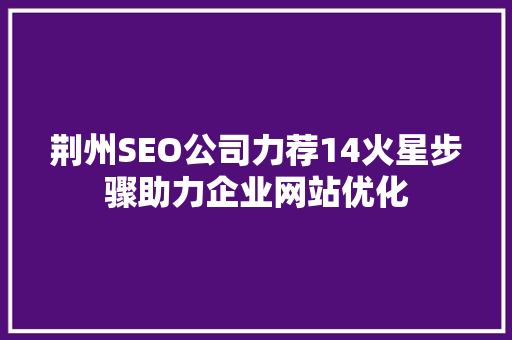荆州SEO公司力荐14火星步骤助力企业网站优化