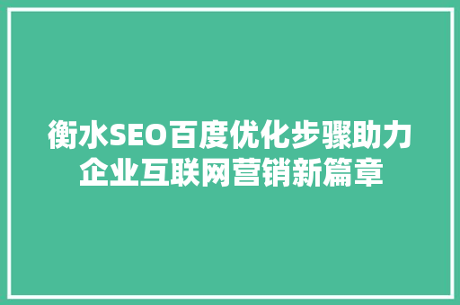 衡水SEO百度优化步骤助力企业互联网营销新篇章