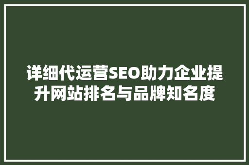 详细代运营SEO助力企业提升网站排名与品牌知名度