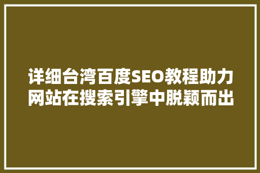 详细台湾百度SEO教程助力网站在搜索引擎中脱颖而出