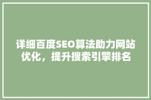 详细百度SEO算法助力网站优化，提升搜索引擎排名