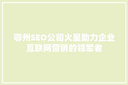 鄂州SEO公司火星助力企业互联网营销的领军者