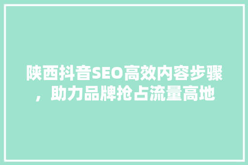 陕西抖音SEO高效内容步骤，助力品牌抢占流量高地