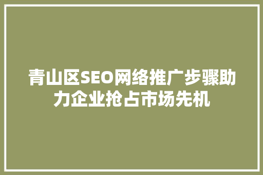 青山区SEO网络推广步骤助力企业抢占市场先机