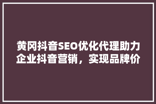 黄冈抖音SEO优化代理助力企业抖音营销，实现品牌价值飞跃