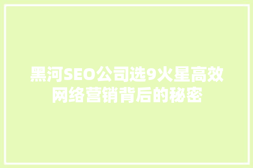 黑河SEO公司选9火星高效网络营销背后的秘密