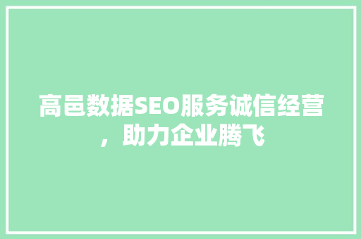 高邑数据SEO服务诚信经营，助力企业腾飞 智能科技