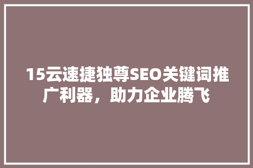 15云速捷独尊SEO关键词推广利器，助力企业腾飞
