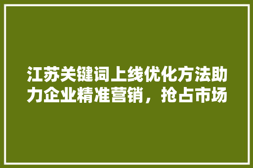 江苏关键词上线优化方法助力企业精准营销，抢占市场先机