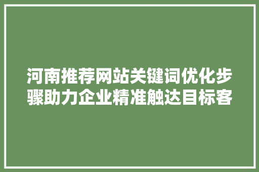 河南推荐网站关键词优化步骤助力企业精准触达目标客户