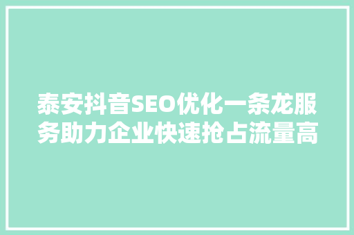 泰安抖音SEO优化一条龙服务助力企业快速抢占流量高地