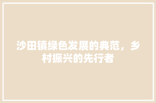 沙田镇绿色发展的典范，乡村振兴的先行者