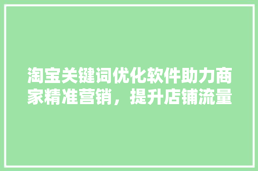 淘宝关键词优化软件助力商家精准营销，提升店铺流量与转化率 人工智能